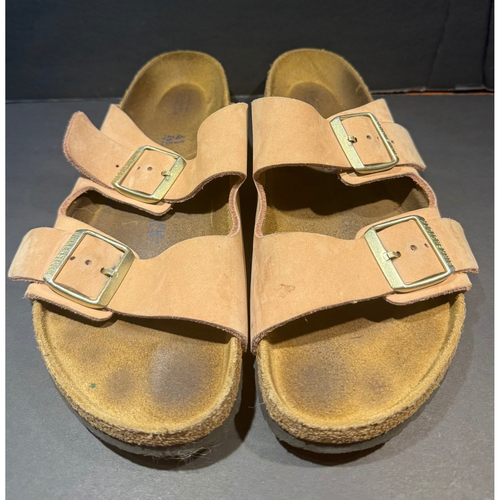 Birkenstock Arizona Suede Leather Sandal Pink Gold Buckle Size 41 L10
